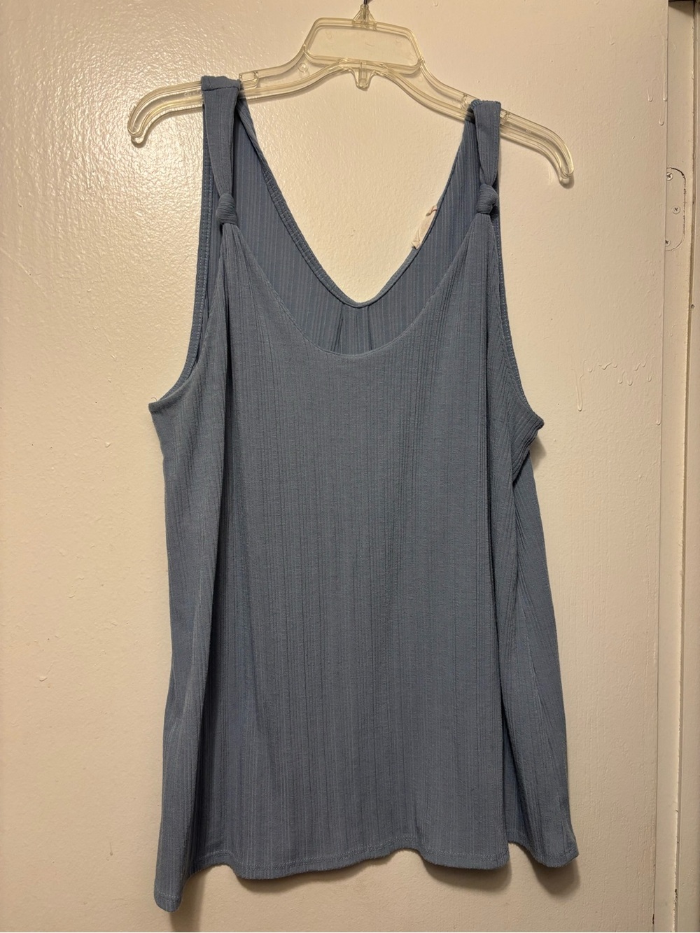 Knot-Shoulder Ribbed Tank Top - Dusty Blue